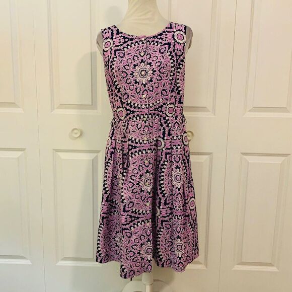 Talbots Purple Print Sleeveless Cotton Fit & Flare Dress Size 8 - Picture 2 of 11